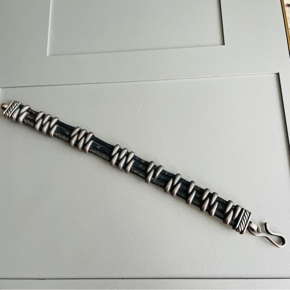 🎉Sold🎉 David Yurman Leather And Sterling Silver Cable Station Men’s Bracelet - Picture 5 of 9